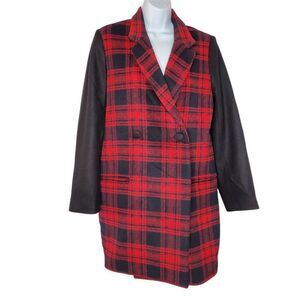 NEW Gap Wool Blend Plaid Coat Sz M Red Black Double Breasted